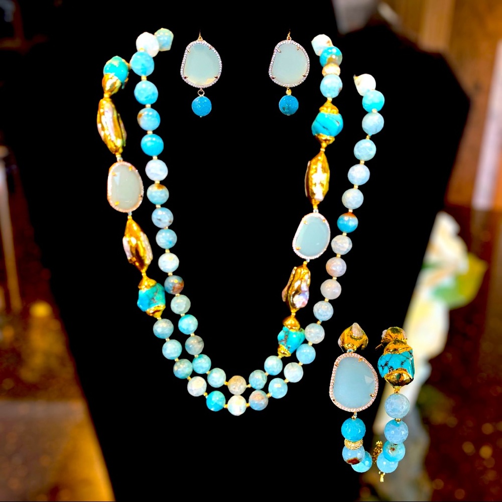 Bohemian Agate, Turquoise & Green Crystal Set